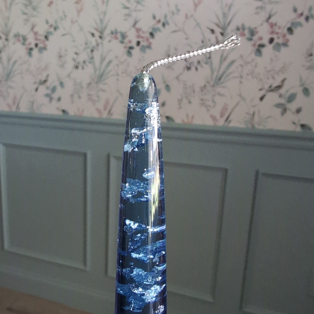 2 Vintage Blue Lucite Taper Candles Silver Metallic Flake Translucent 12" MCM 60 - Picture 2 of 6